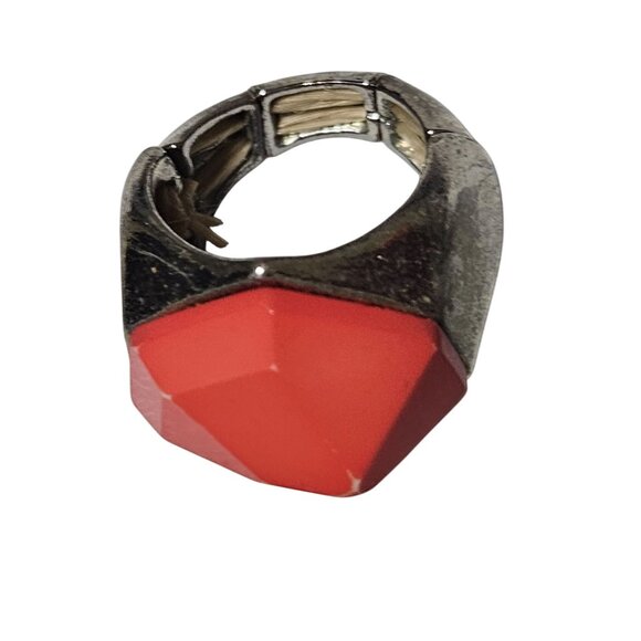 Bold Geometric Faceted Red Statement Ring Stretch Band Fashion Jewelry Women - Picture 3 of 6